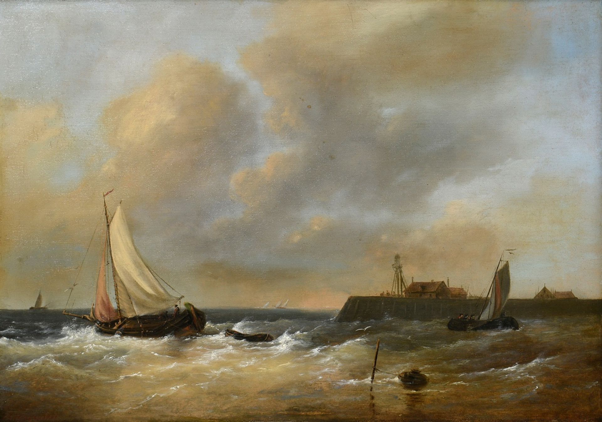 Hulk, Abraham I (1813-1897) "Two sailors in front of stormy coast" 1866, oil/wood, lower left signe