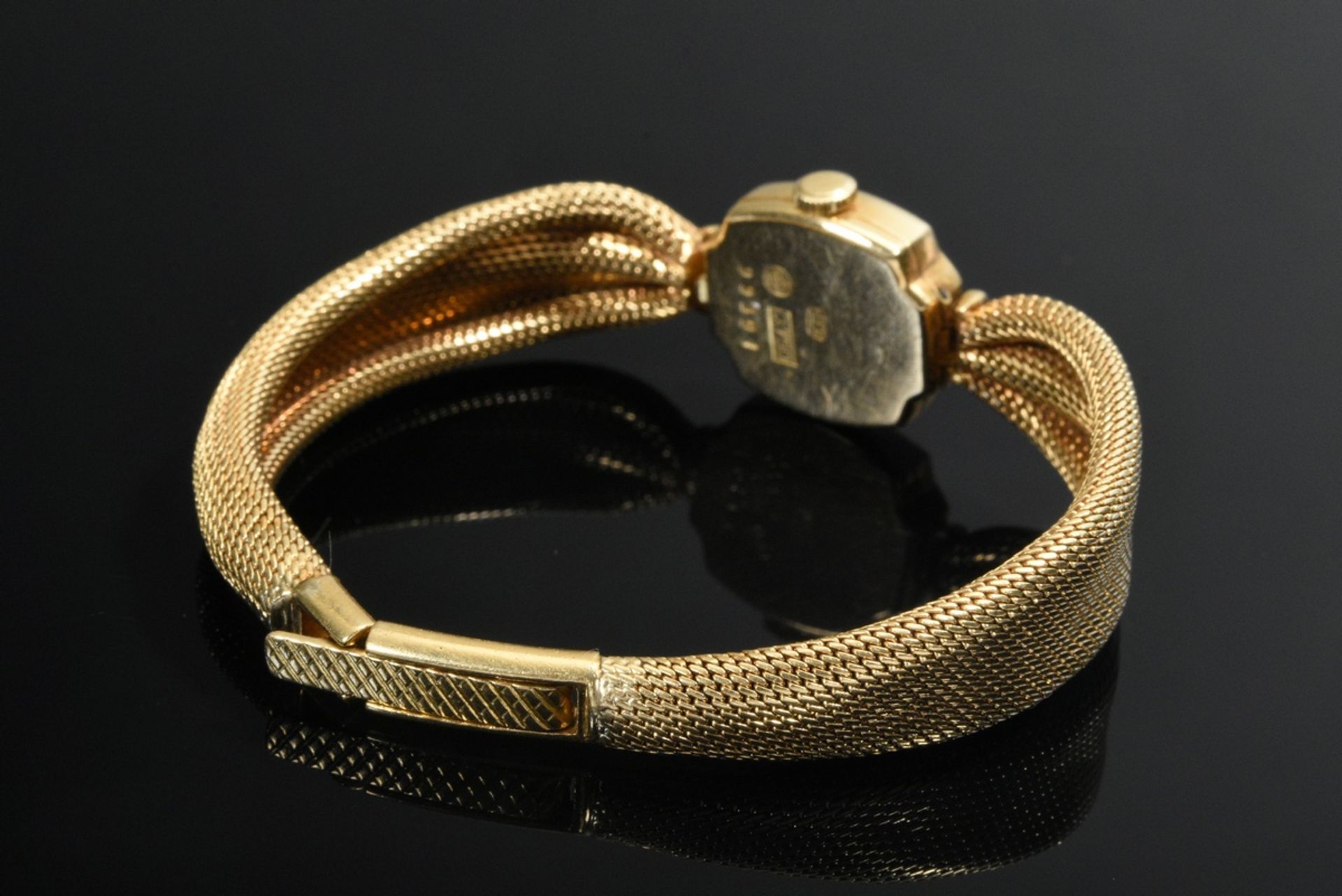 Midcentury Gelbgold 750 Ebel Damen Armbanduhr, Handaufzug, Flechtband, Schweiz, 27g, L. 17cm, gangb - Bild 2 aus 4