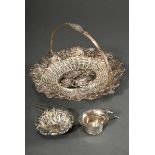 3 Various pieces of silver-plated Biedermeier pastry basket (21x19.5cm) and 2 tea strainers for han