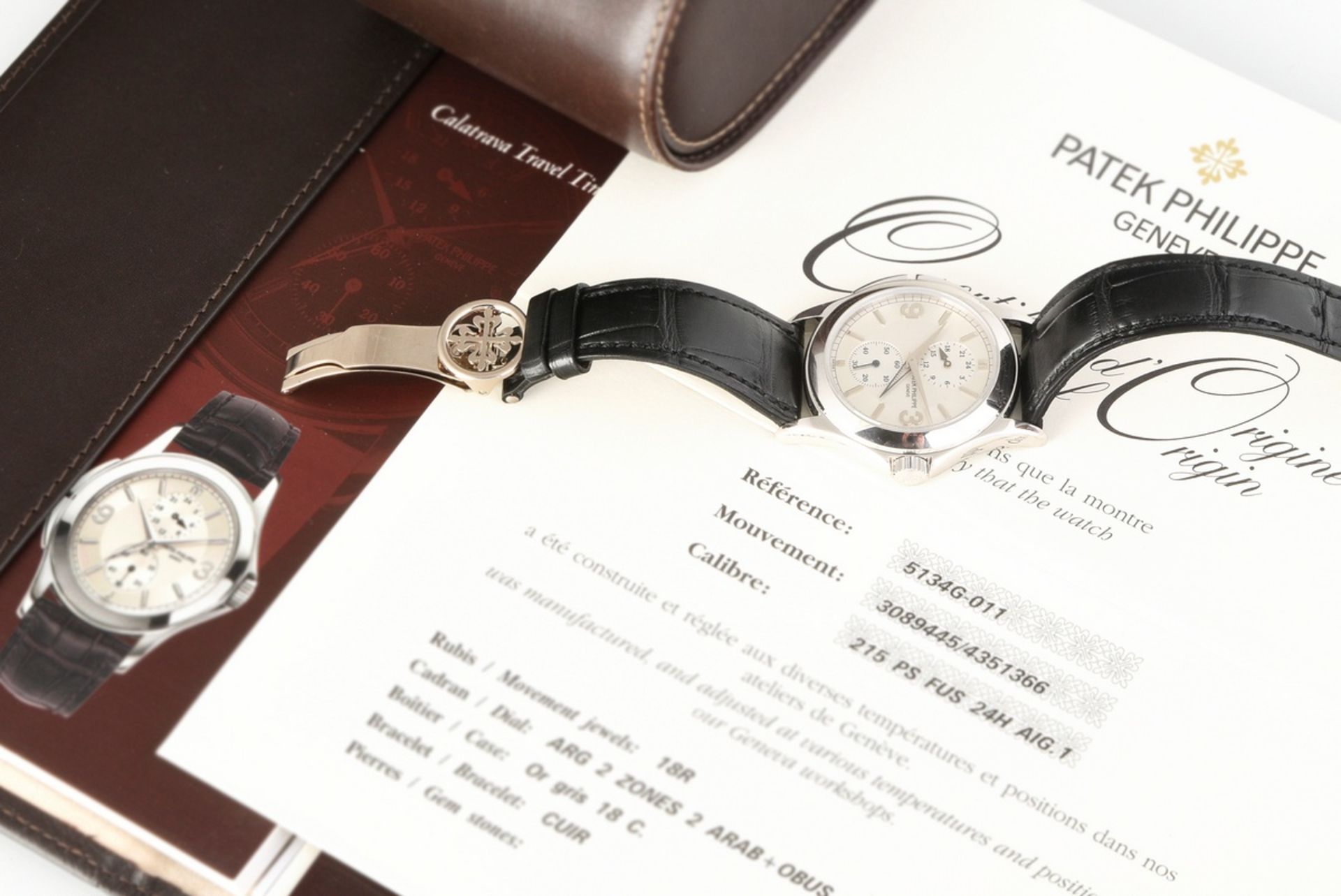 Attraktive Patek Philippe "Calatrava Travel Time" Armbanduhr, Ref. 5134G-001, zwei Zeitzonen, 24-St - Bild 5 aus 8