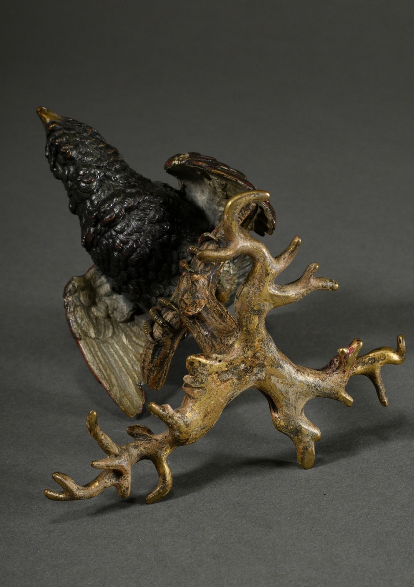 Viennese bronze "capercaillie on branch", approx. 1900, naturalistically painted, marked at the bot - Image 5 of 6