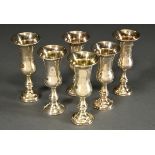 6 small goblets with beaded decoration in the Russian style, MM: RT&G, Birmingham 1911, silver 925,
