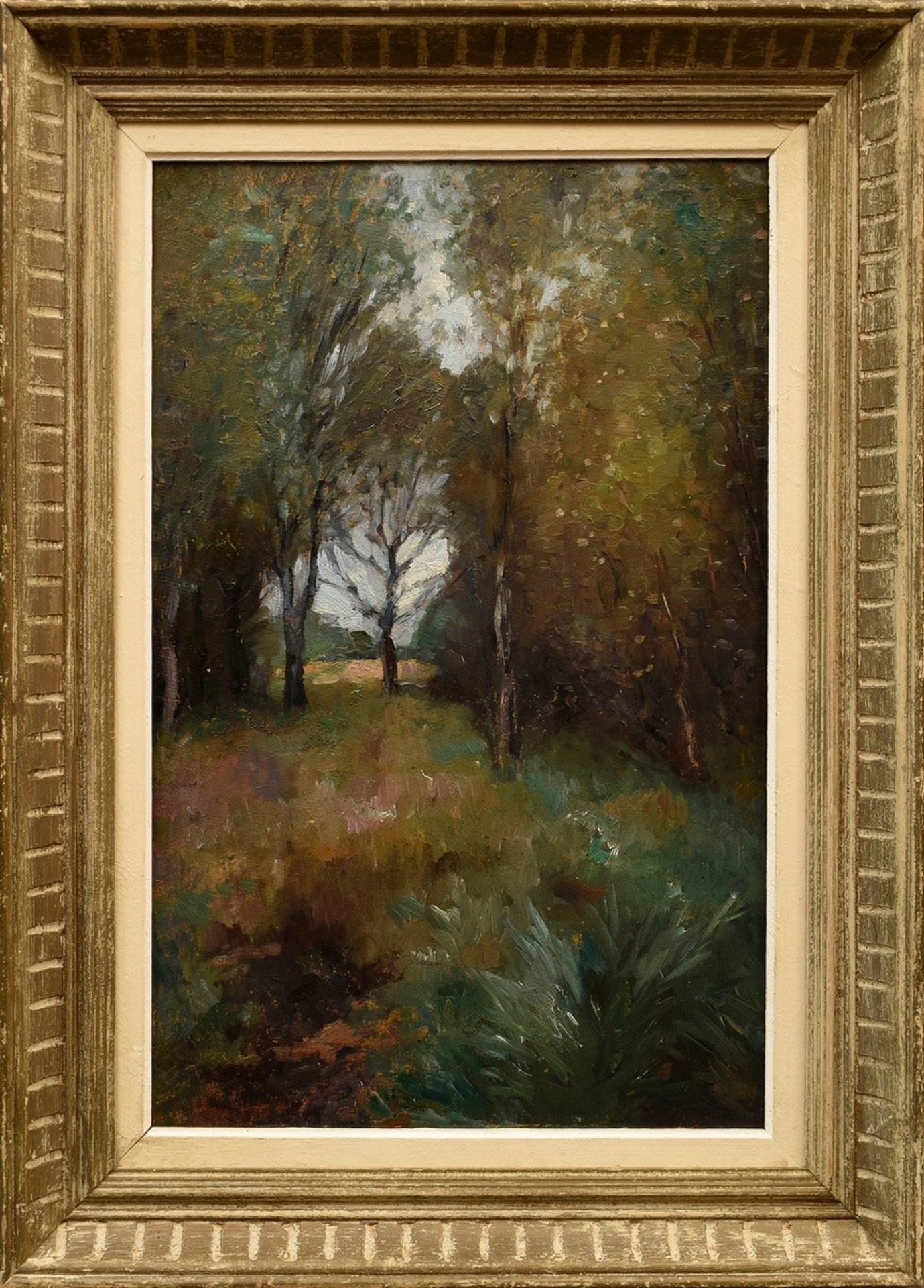 Herbst, Thomas (1848-1915) "Birkenwäldchen", Öl/Malpappe, verso Nachlassstempel, WVZ 878, Impressio - Bild 2 aus 4