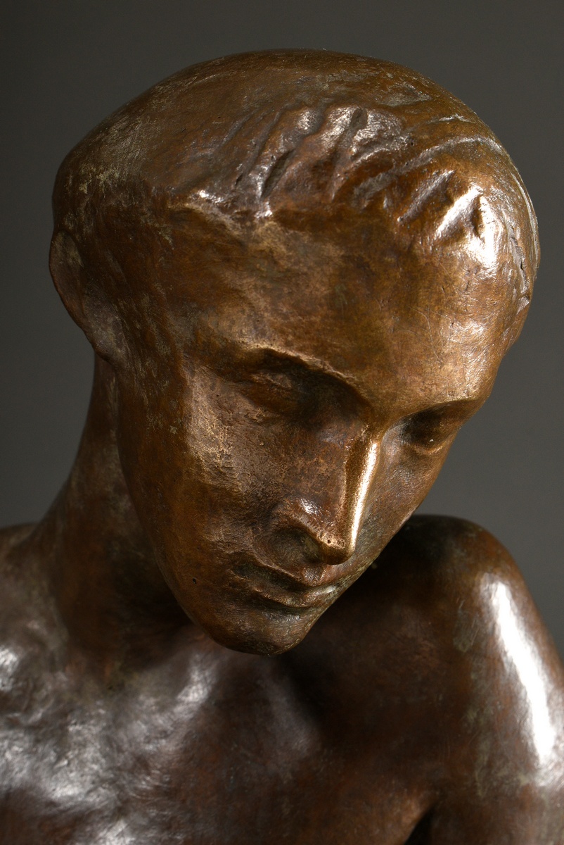 Scheibe, Richard (1879-1964) "Reclining Narcissus" 1952, patinated bronze, on marble base (slightly - Image 6 of 9