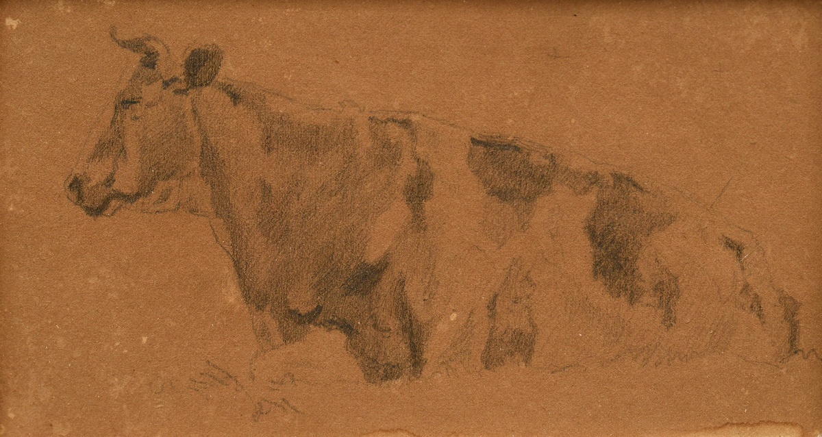Herbst, Thomas (1848-1915) "Lying Cow", pencil, paper mounted on cardboard, 8.5x14.4cm (w.f. 16.2x2 - Image 2 of 4