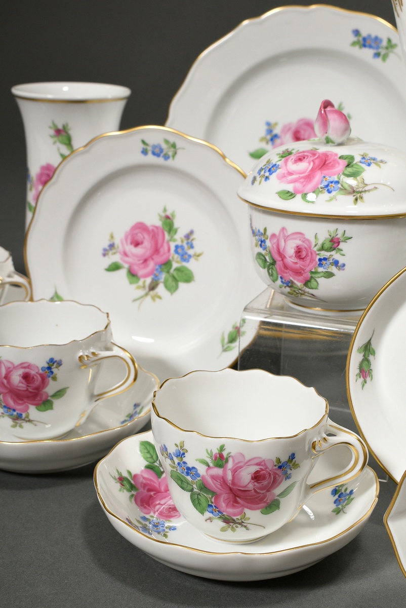 23 Pieces Meissen mocha service "Rosa Rose mit Vergissmeinnicht" gold painted, form Neuer Ausschnit - Image 3 of 10