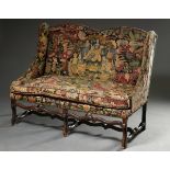 William & Mary "Loveseat" bench with carved frame and original embroidered upholstery "Lovers and H