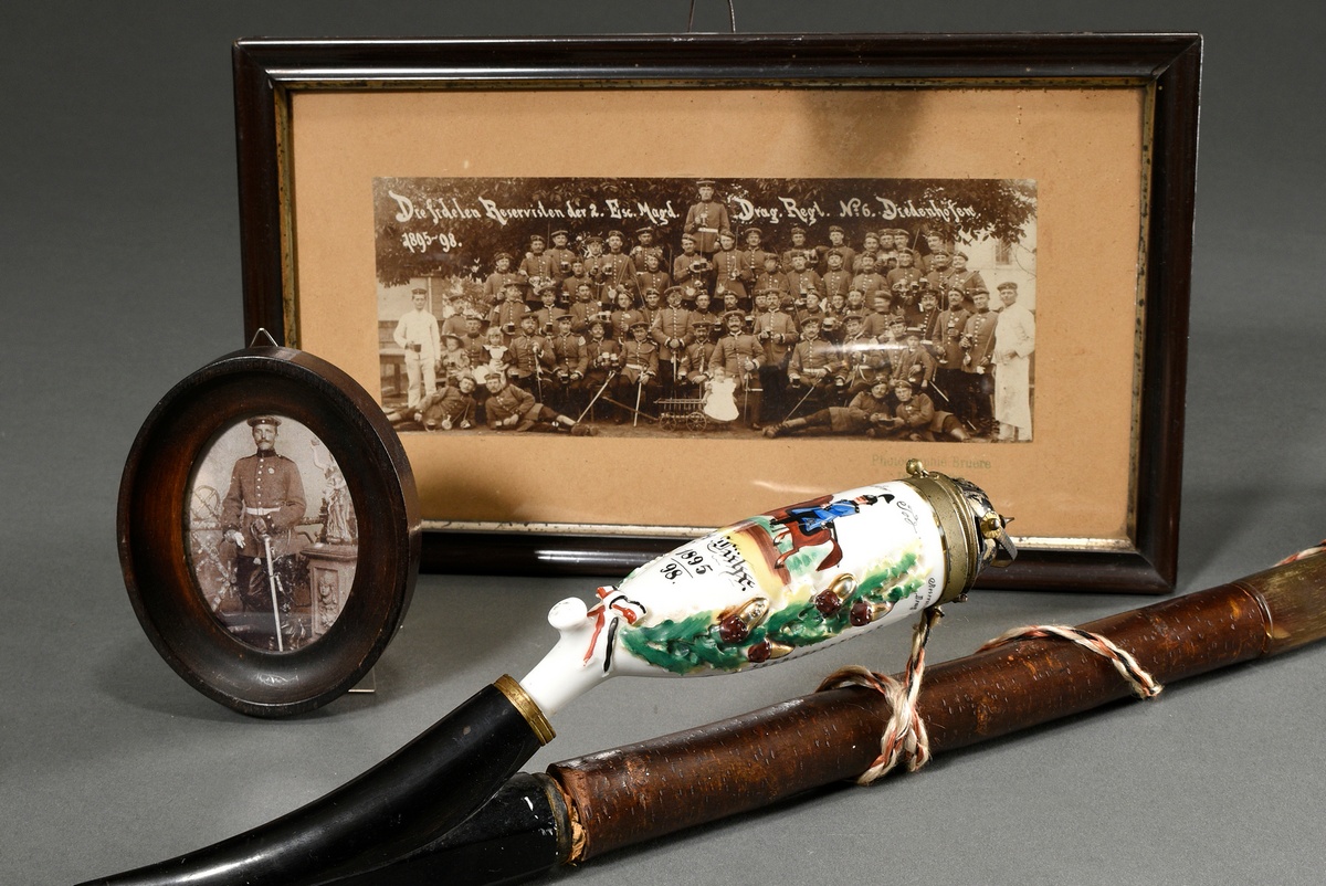 3 Various pieces of reservist memorabilia: large reservist pipe with steel lid in pickelhauben form