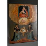 Votive painting depicting two women in Tyrolean costume under the miraculous image of Our Lady "Mar