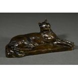 Riché, Louis (1877-1949) "Reclining Cat", patinated bronze, sign. on the plinth, foundry mark "Suss