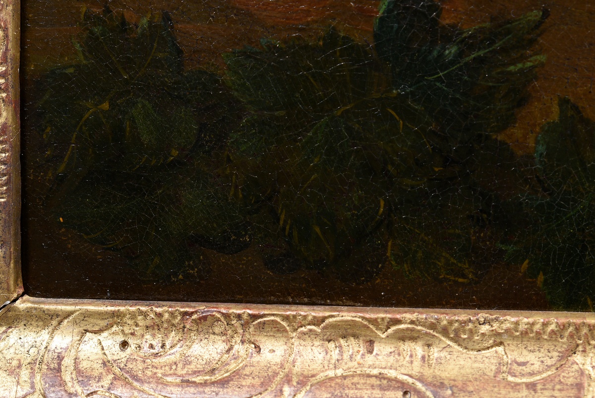 Unknown artist c. 1800 "Fruit still life", oil/metal, 35x50,5cm (w.f. 52,5x67cm), slight craquelé - Image 5 of 6