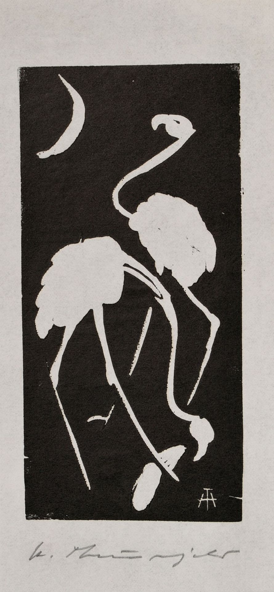 2 Theuerjahr, Heinz (1913-1991) "Rehe im Wald" und "2 Flamingos" 1978/um 1958, Holzschnitte, je u.  - Bild 5 aus 6