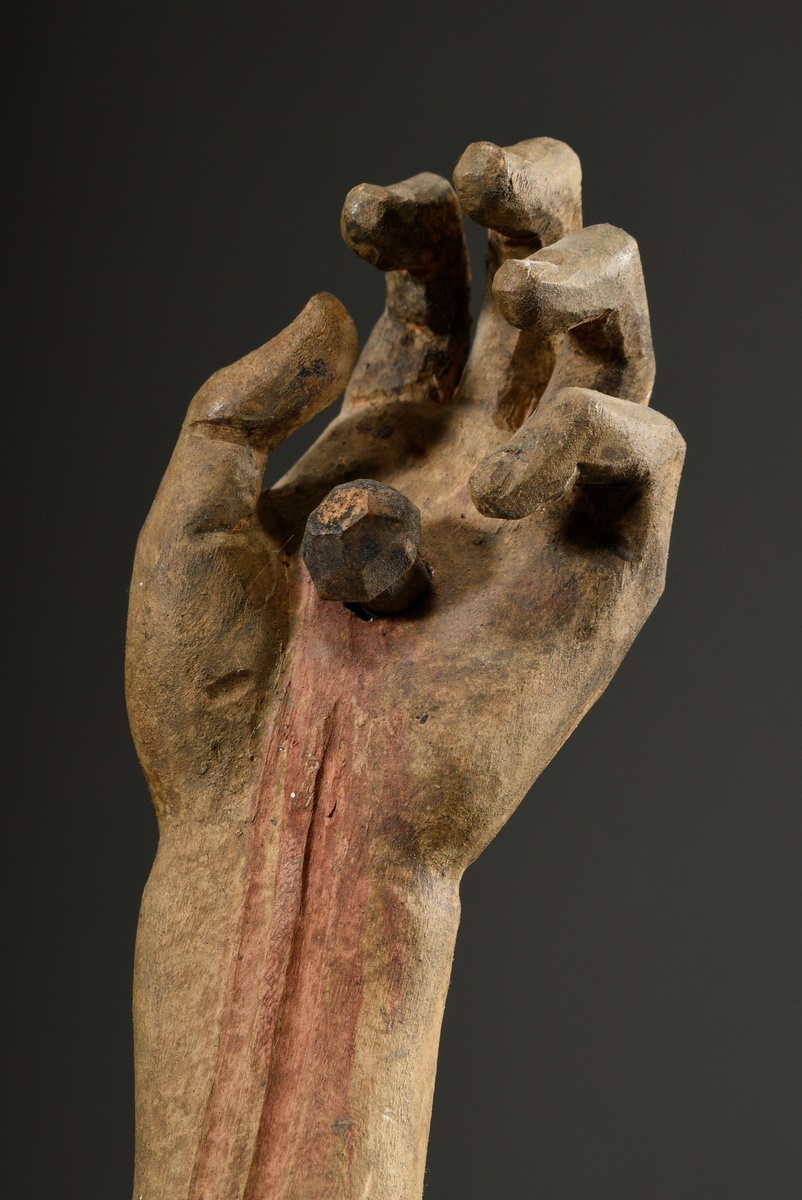 Carved Corpus Christi in the 3-nail type with arms stretched far upwards and head tilted backwards, - Image 6 of 10