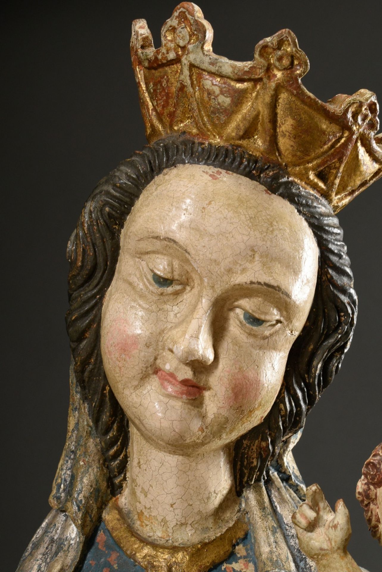 Bäuerliche "Muttergottes mit Kind" im spätgotischem Stil, auf oktogonaler Basis stehende Madonna mi - Bild 5 aus 19