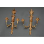 Pair of carved wall arms in Louis XVI style, stained softwood, 19th century, 50.5x28x17cm, defectiv