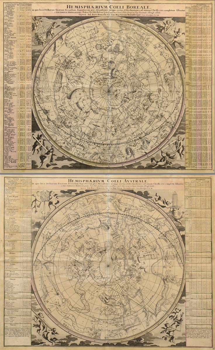 2 Doppelmayr, Johann Gabriel (1677-1750) ‘Hemisphaerium Coeli Australe...’ and ‘Hemisphaerium coeli