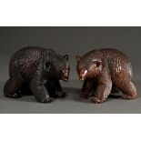 2 wooden carved figures ‘brown bears’ with glass eyes, Black Forest approx. 1900, 13x17.5x10cm