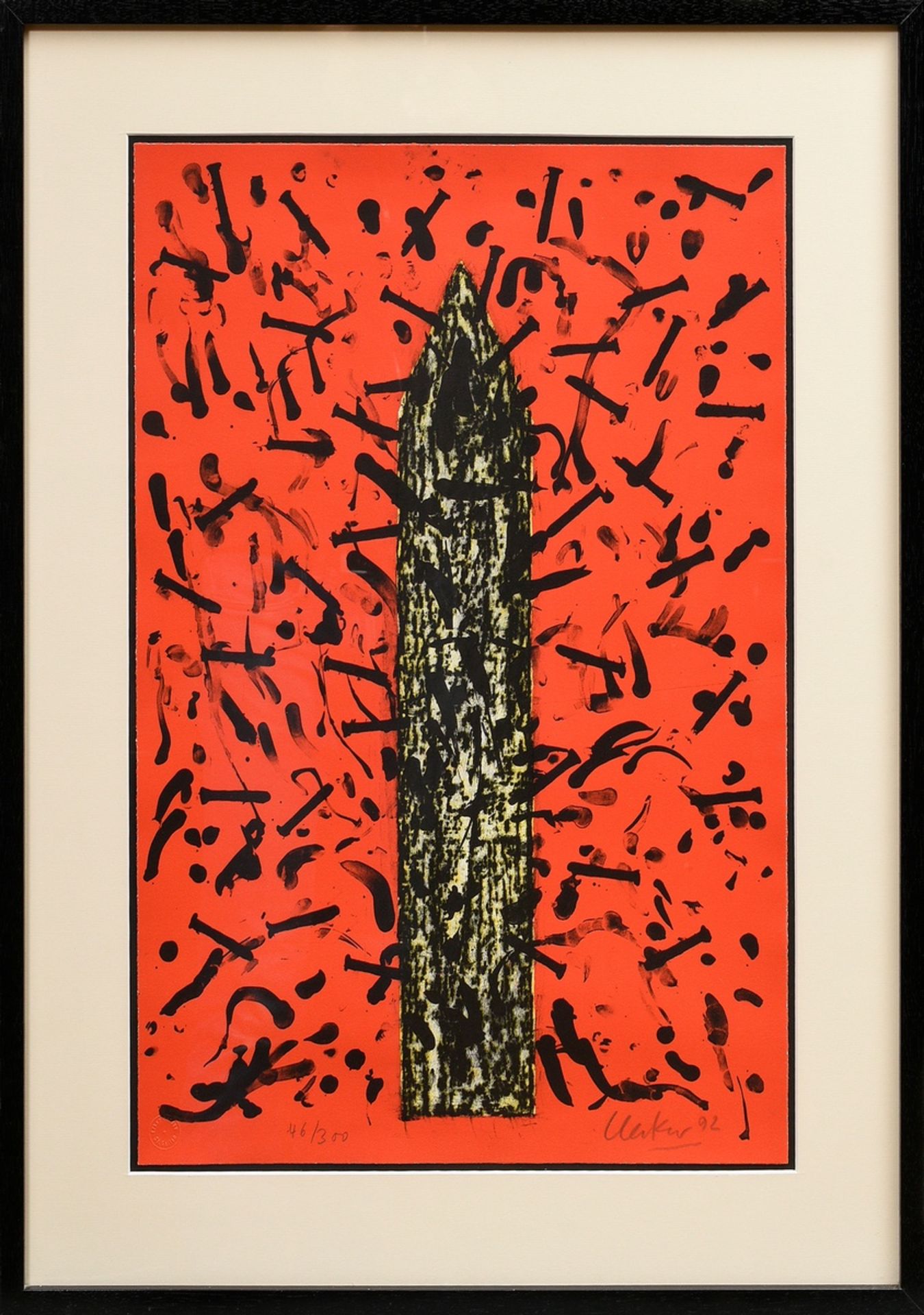 Uecker, Günther (*1930) "Der Turm von St. Michaelis" 1992, Farbserigraphie, 46/300, u. sign./dat./n - Bild 2 aus 3