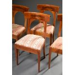 4 Schlichte Biedermeier Stühle mit Schaufellehne und Bogenelement im Rücken, Kirsche furniert, 1. H