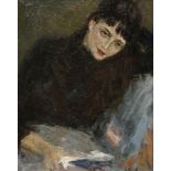 Unknown artist c. 1900 "Reading woman", oil/canvas, 50,5x40,7cm (w.f. 62,7x52,6cm), craquelé