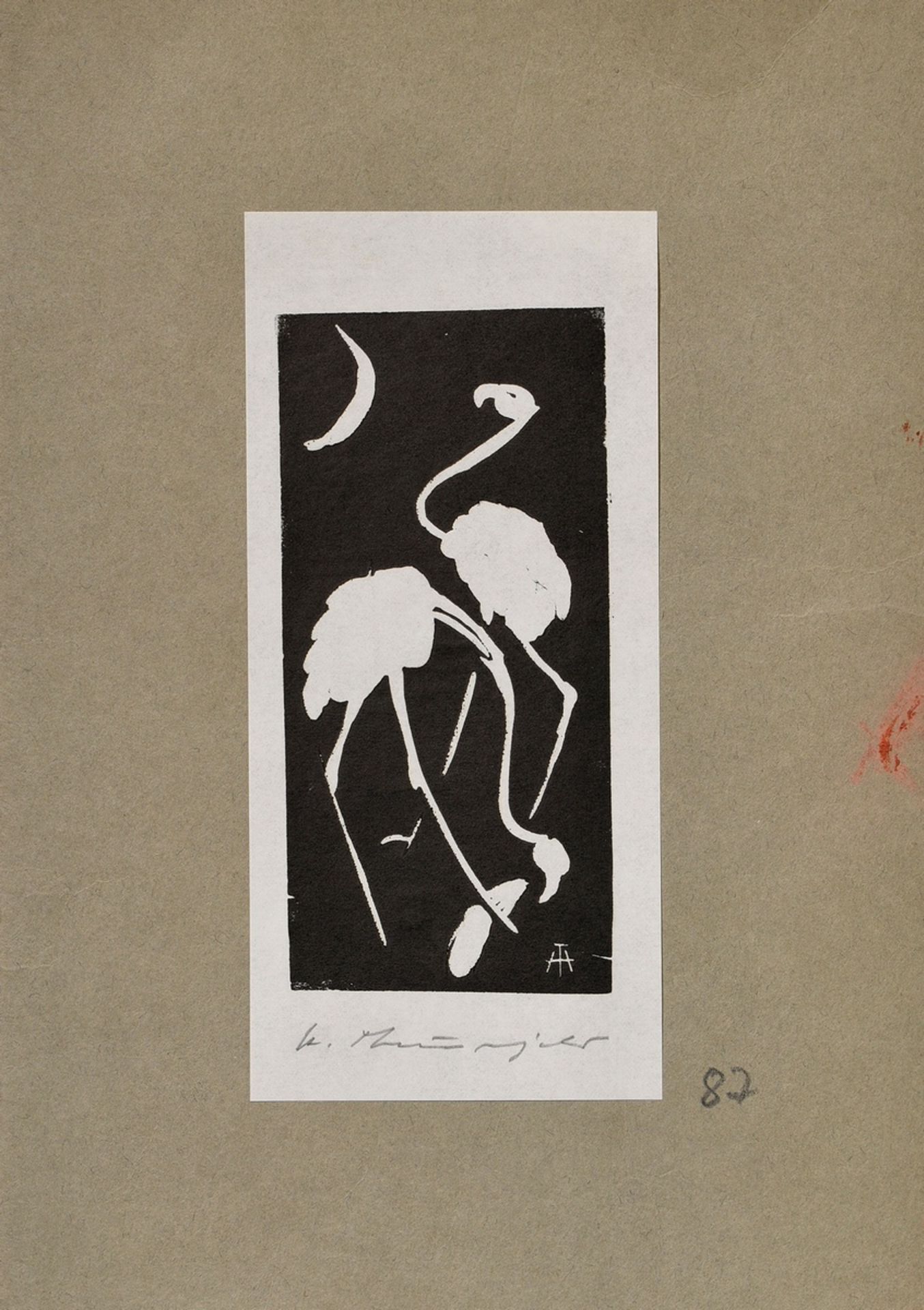 2 Theuerjahr, Heinz (1913-1991) "Rehe im Wald" und "2 Flamingos" 1978/um 1958, Holzschnitte, je u.  - Bild 2 aus 6