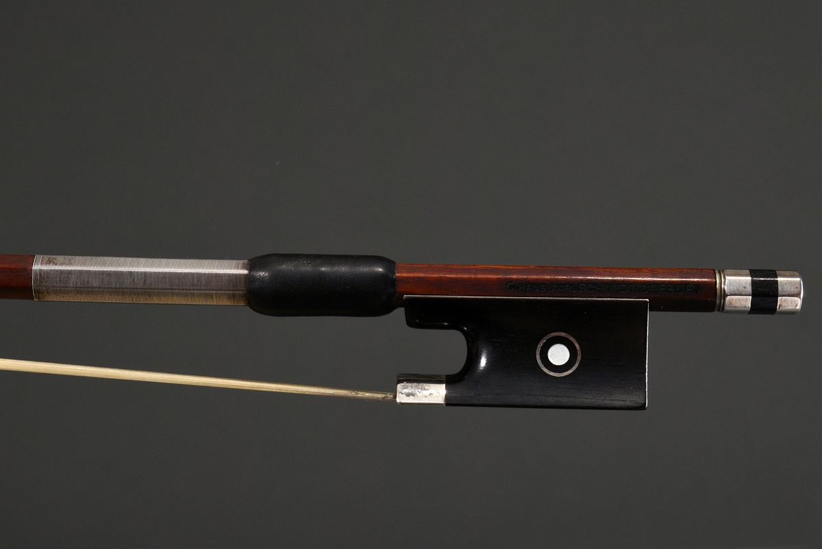 Master violin bow, Saxony 20th century, brand stamped "C. Hans Karl Schmidt Dresden", octagonal to  - Image 3 of 14