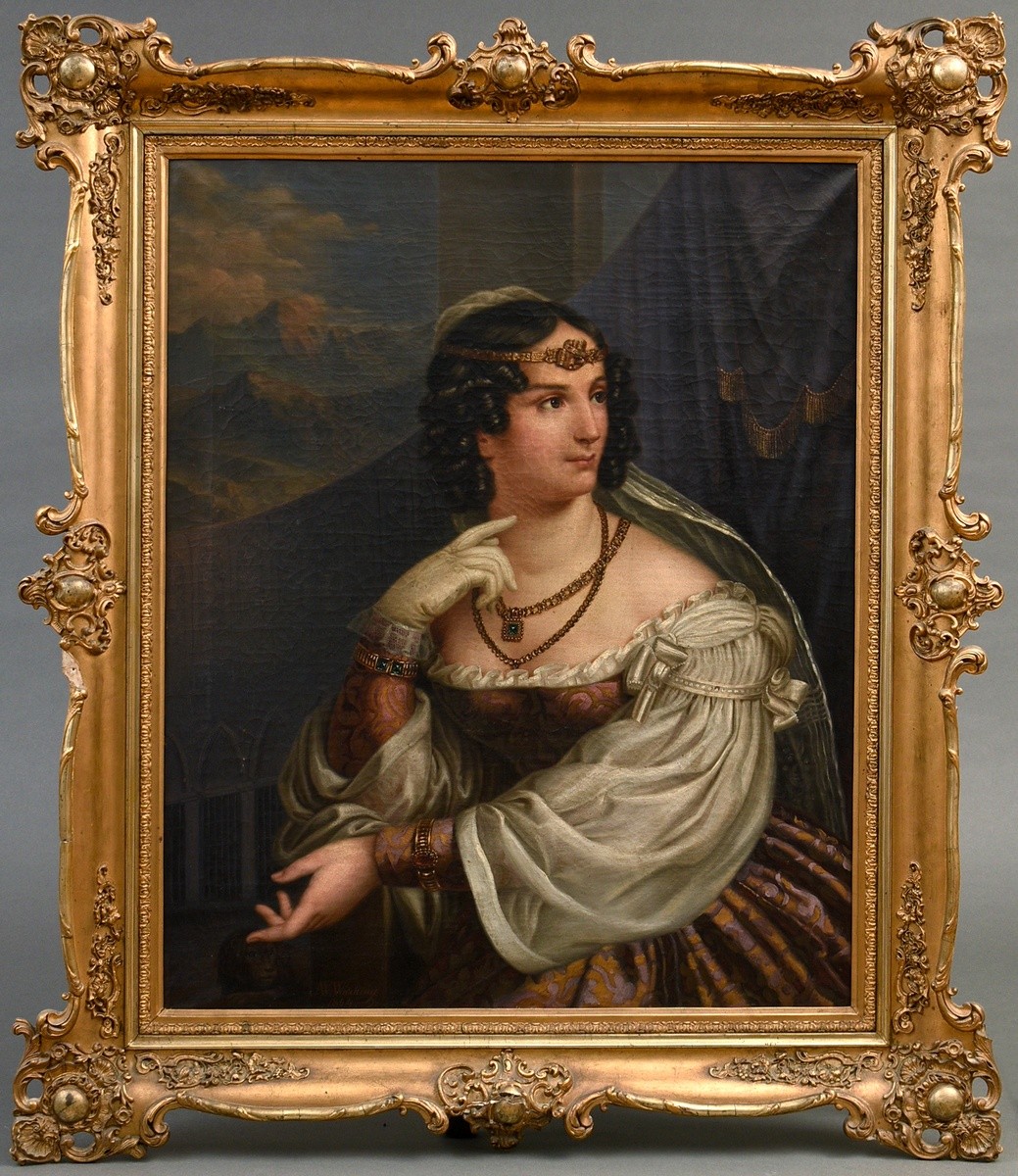 Wedeking, August Wilhelm (1807-1876) "The Lady with the Glove" 1844, oil/canvas, sign./dat. lower l - Image 2 of 12