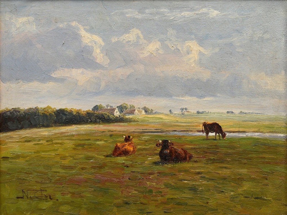 Christiansen, Niels (1873-1960) "Kühe auf der Weide" Öl/Leinwand, u.l. monogr., 30,5x38,7cm (m.R. 3