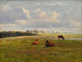 Christiansen, Niels (1873-1960) "Cows in the pasture" Oil/canvas, monogr. lower left, 30,5x38,7cm (
