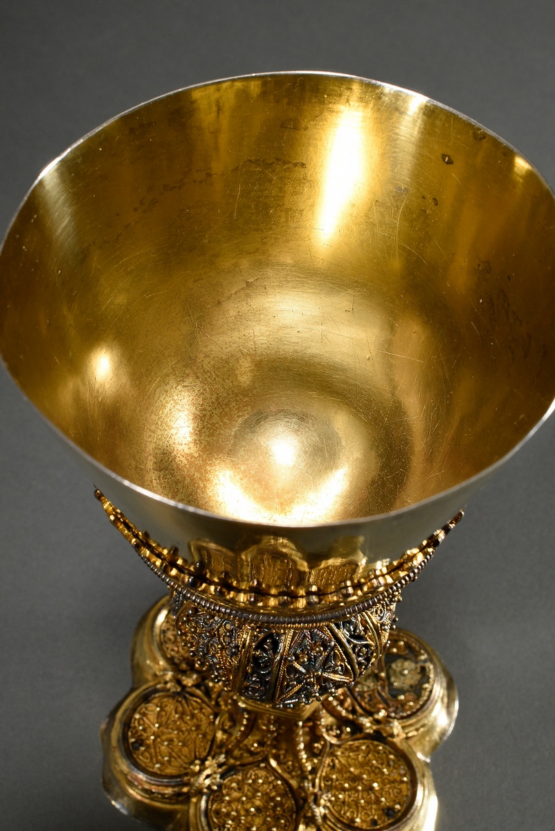 A communion chalice on a six-passed foot with 5 different filigree tondi and micromosaic cartouche  - Image 3 of 4