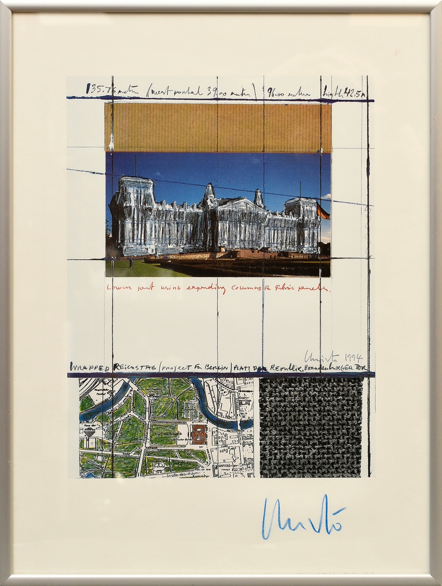 Christo (1935-2020) "Wrapped Reichstag" 1994, Farboffset/Prägedruck, u.r. sign., i. Druck sign./dat - Bild 2 aus 3