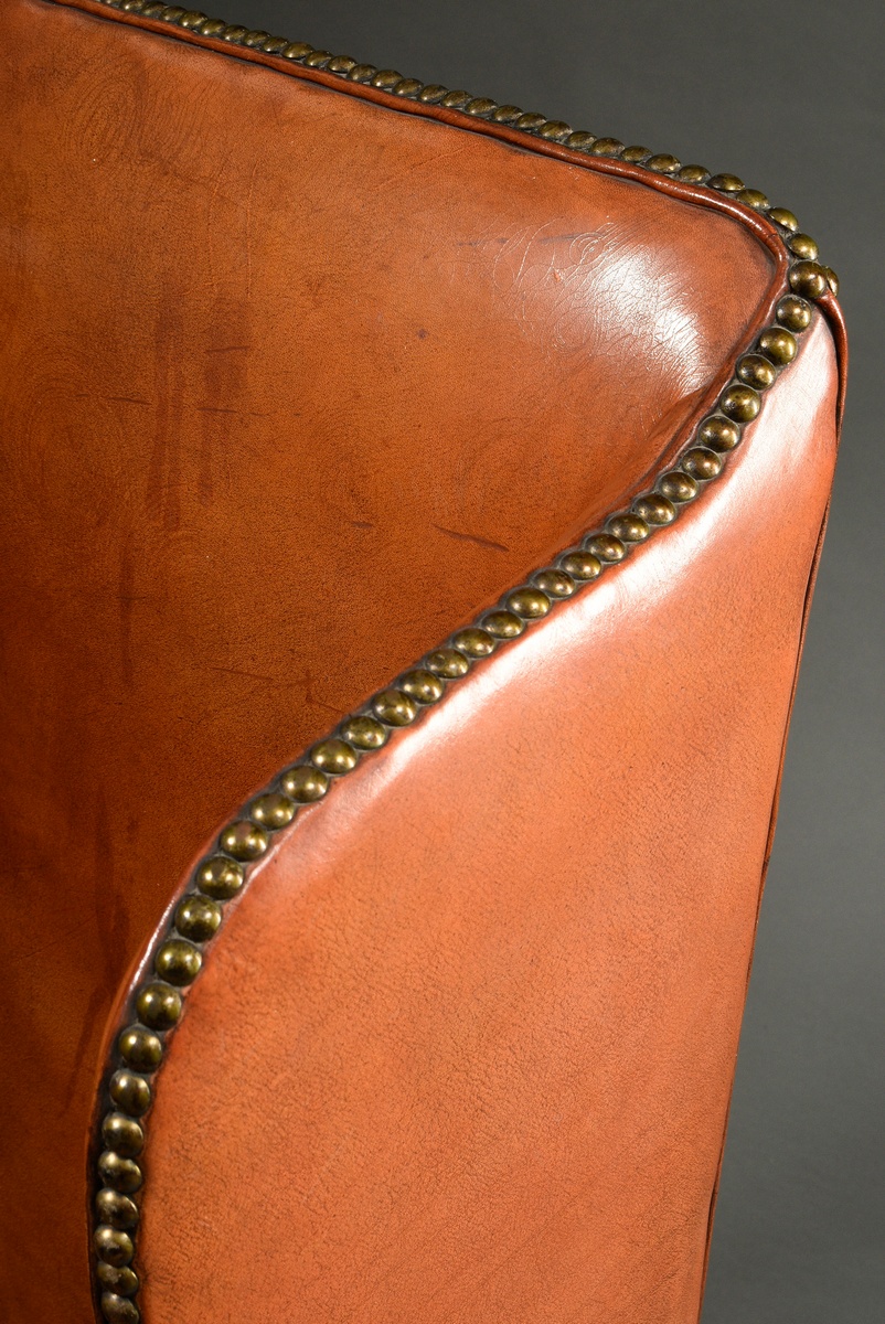 English wing chair, so-called "Grandfather Wingchair", with brown leather upholstery and brass nail - Image 3 of 5