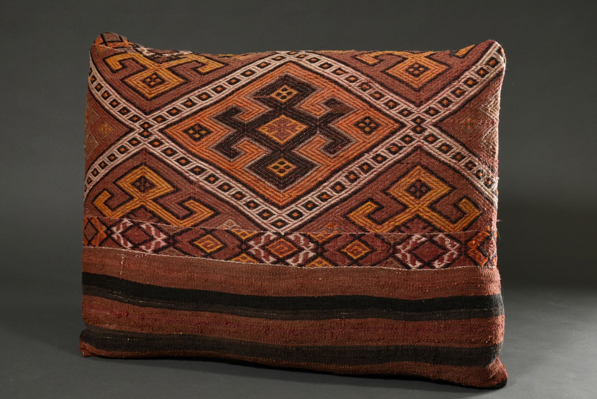 2 Various large decorative Kelim cushions with graphic pattern made of camel bag and hanging fragme - Image 2 of 4