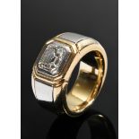 Breiter Gelbgold 750 und Platin Ring mit Diamant Solitär im Smaragd Treppenschliff (ca. 2.04ct/VVS-
