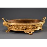 Large oval Louis XVI jardiniere with floral openwork rim and side handles with three-dimensional ‘b