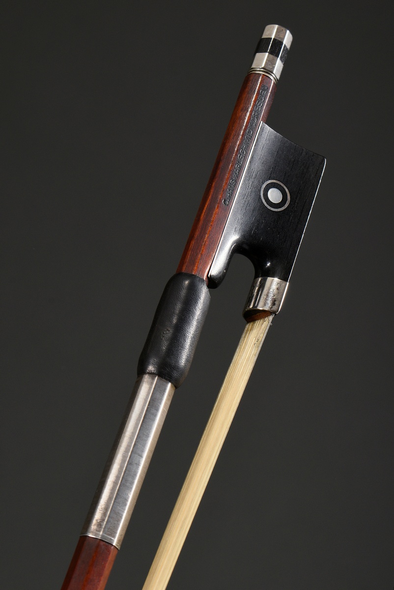 Master violin bow, Saxony 20th century, brand stamped "C. Hans Karl Schmidt Dresden", octagonal to 