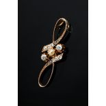Antique twisted rose gold 585 needle with natural half pearl and old and rose cut diamonds (togethe