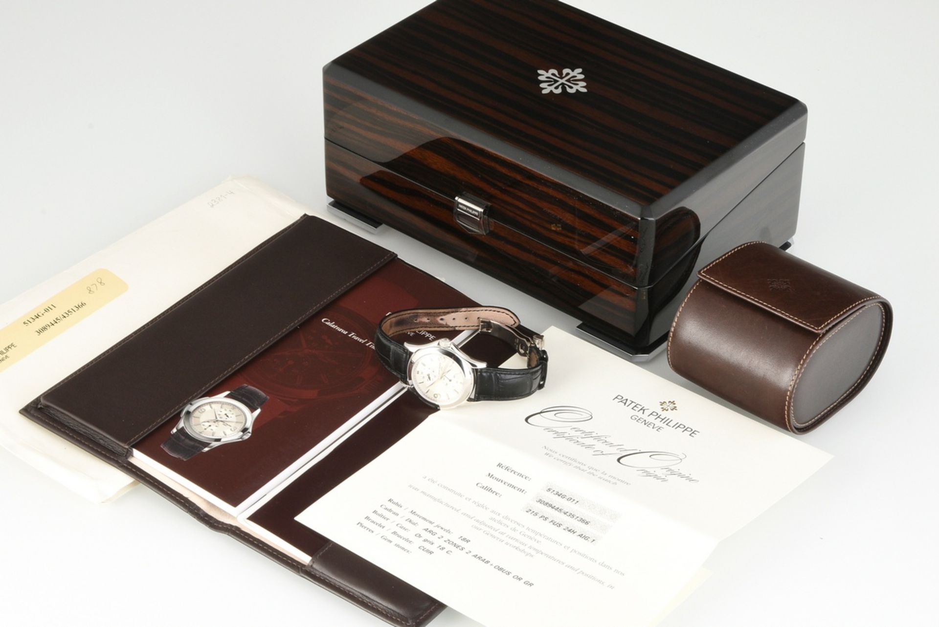 Attraktive Patek Philippe "Calatrava Travel Time" Armbanduhr, Ref. 5134G-001, zwei Zeitzonen, 24-St - Bild 8 aus 8