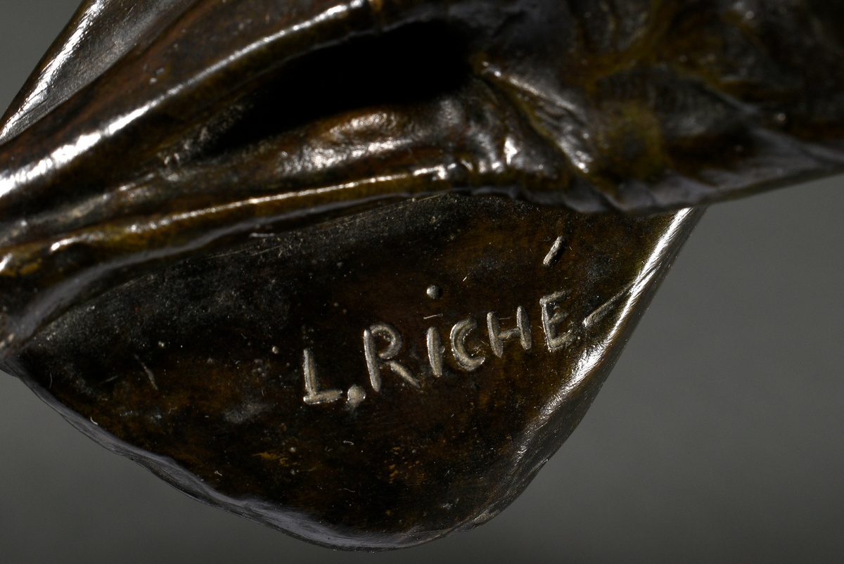 Riché, Louis (1877-1949) "Reclining Cat", patinated bronze, sign. on the plinth, foundry mark "Suss - Image 4 of 7