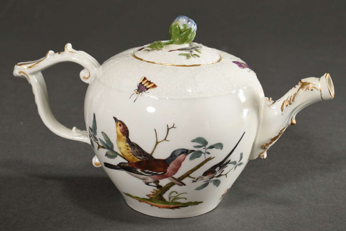 21 Pieces Meissen service with polychrome "Bird and Insects" painting on Ozier relief, c. 1750, con - Image 20 of 27