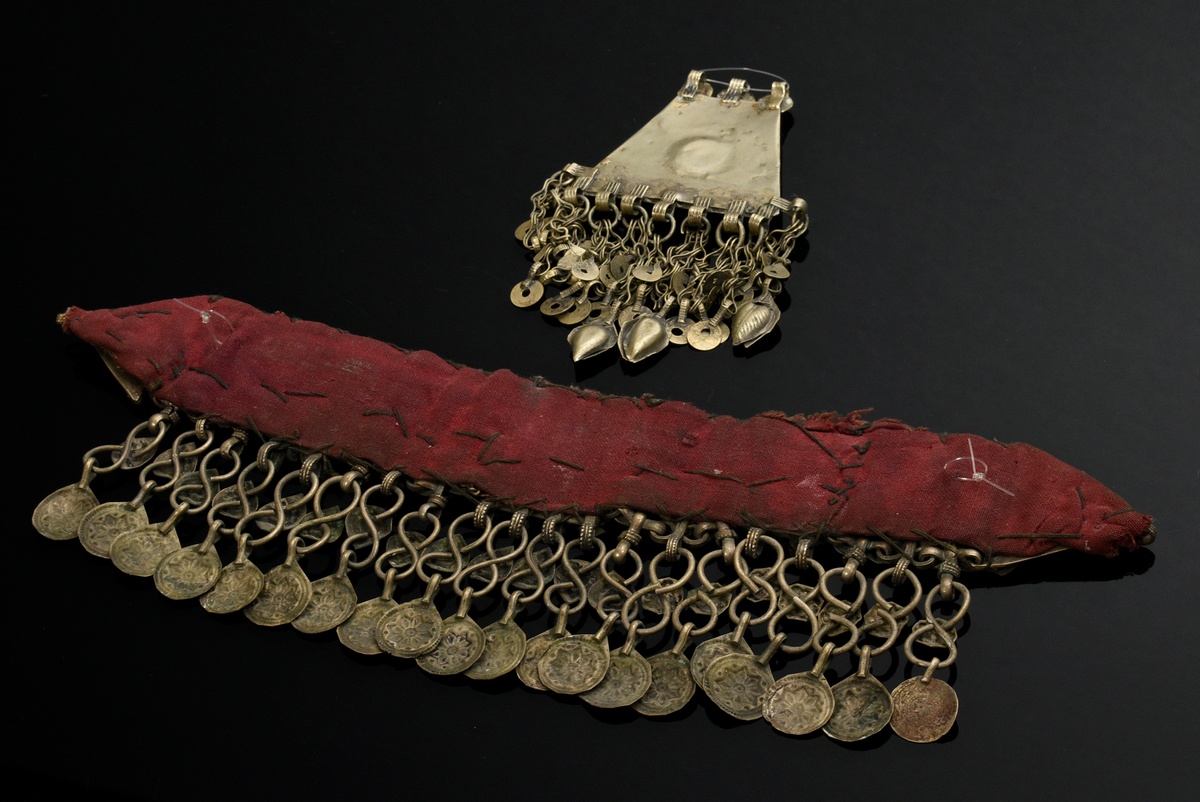 2 Various pieces of Afghan choker and pendant, 1 small plate mounted on fabric with glass stones an - Image 5 of 9