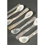 7 Various mother-of-pearl egg spoons, l. 12.7cm