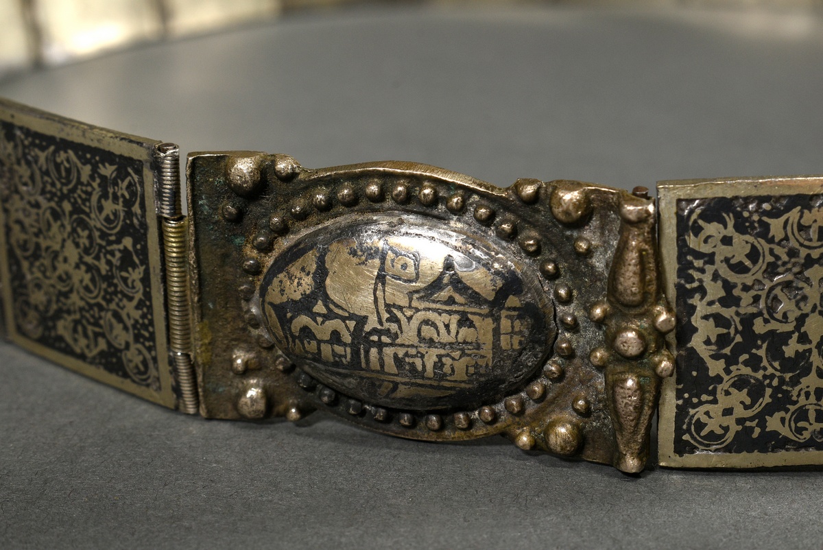 Russian women's belt with tendril decoration in niello work as well as soldered beads and multi-lin - Image 2 of 5