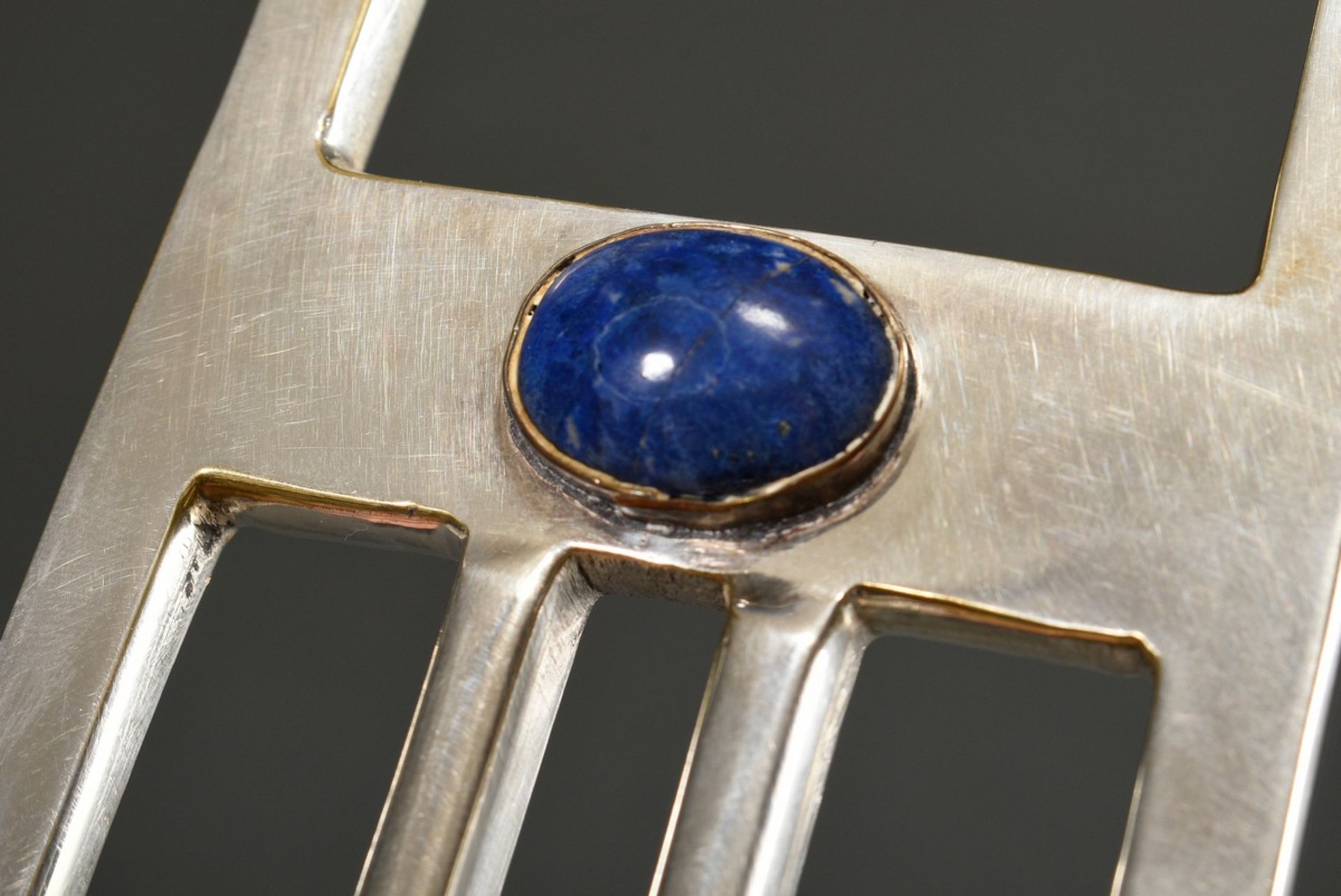 Silver-plated Arts & Crafts girandole in geometric design with lapis lazuli cabochons between the a - Image 3 of 5
