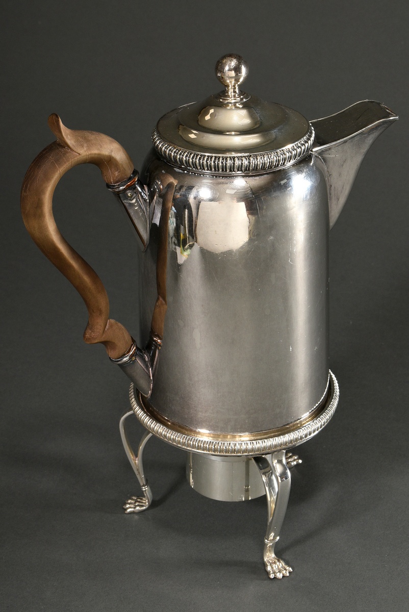 2-piece cylindrical coffee pot with grooved frieze and wooden handle on a teapot with paw feet, Eng - Image 2 of 8
