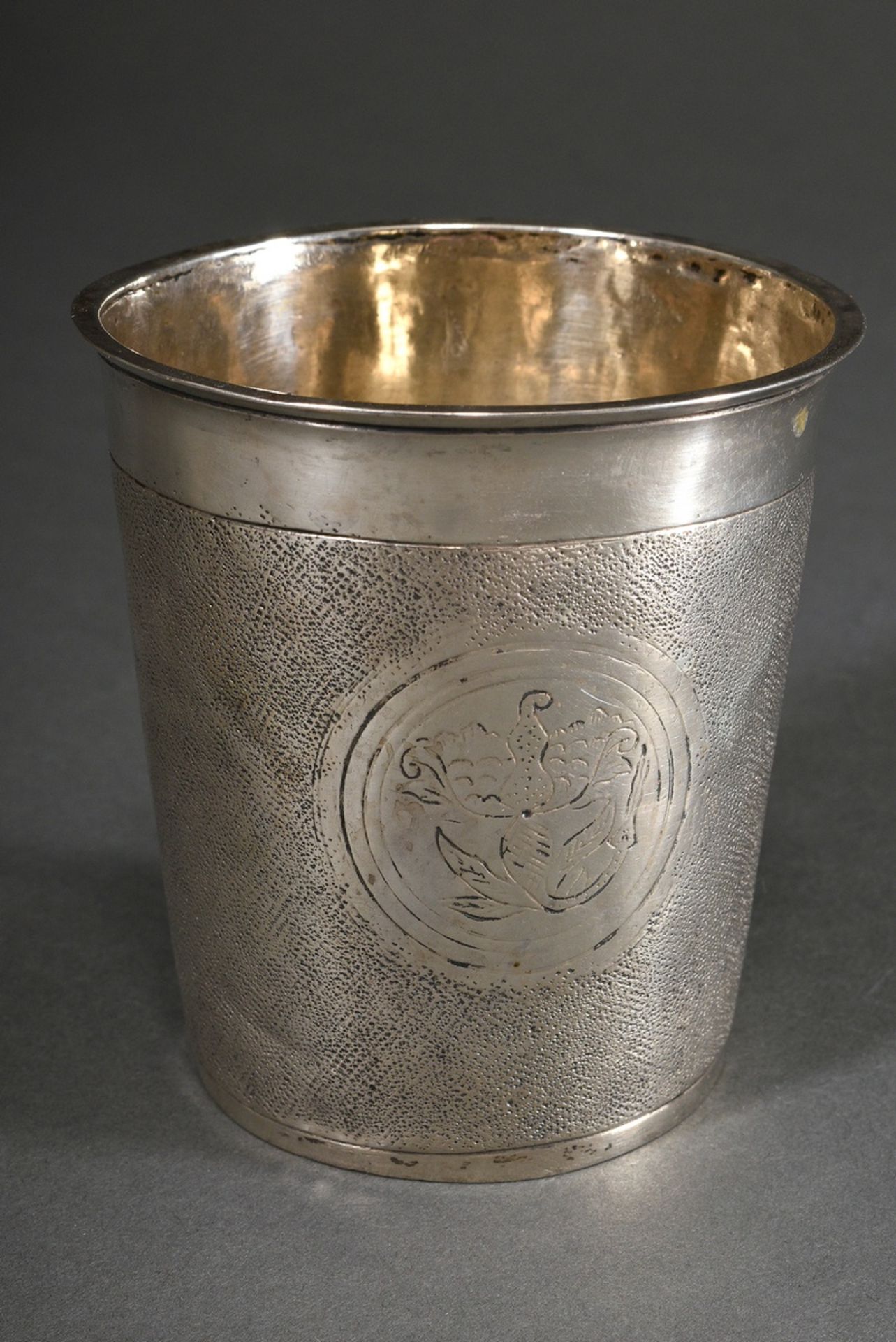 A Danish snakeskin cup with three engraved cartouches ‘Blossoms’, various dotted and engraved owner - Image 2 of 8