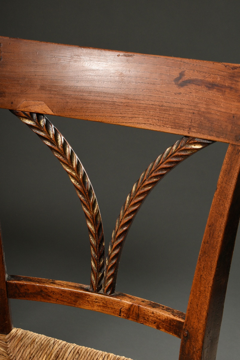 Pair of French farmhouse chairs with original wicker seats and carved ears of corn in the backrest, - Image 4 of 6