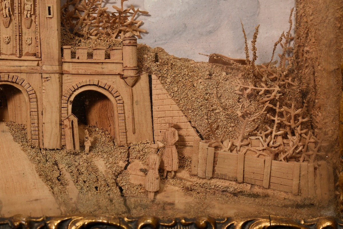 Small cork diorama ‘Castle ruins with staffage’, 4.5x30x23cm, small defects - Image 4 of 5