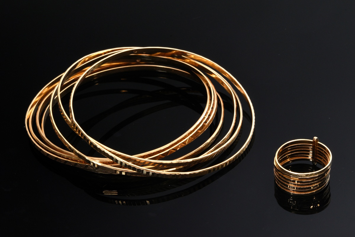 8 Various pieces of oriental yellow gold 750 jewelry: 7 bracelets with different patterns (Ø 6.8cm, - Image 2 of 4