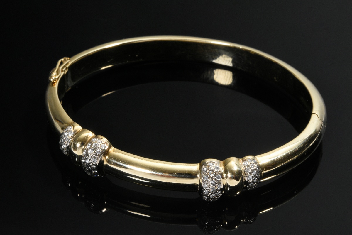 Oval yellow gold 585 bangle with 80 brilliant-cut diamonds (total approx. 0.80ct/VSI/W), 20.8g, 5x6 - Image 2 of 3